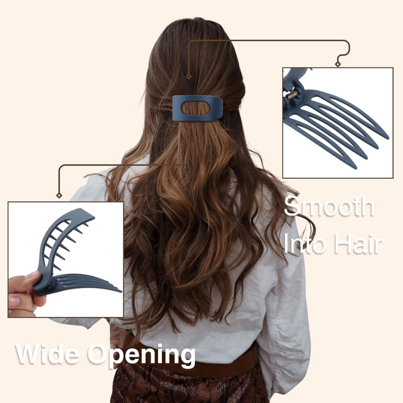Drealoe 8 Pack Dark Neutral Flat Hair Clips for Women – Large Matte No-Slip Rectangle Claw Clips Thick & Thin Hair in Deep Brown, Navy, and Grey, Strong Hold Square Hair Accessories - Image 4